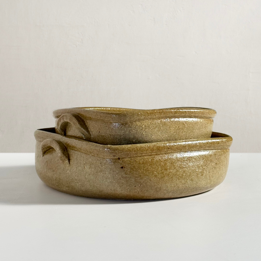 Handcrafted Stacking Clay Dishes, Pair
