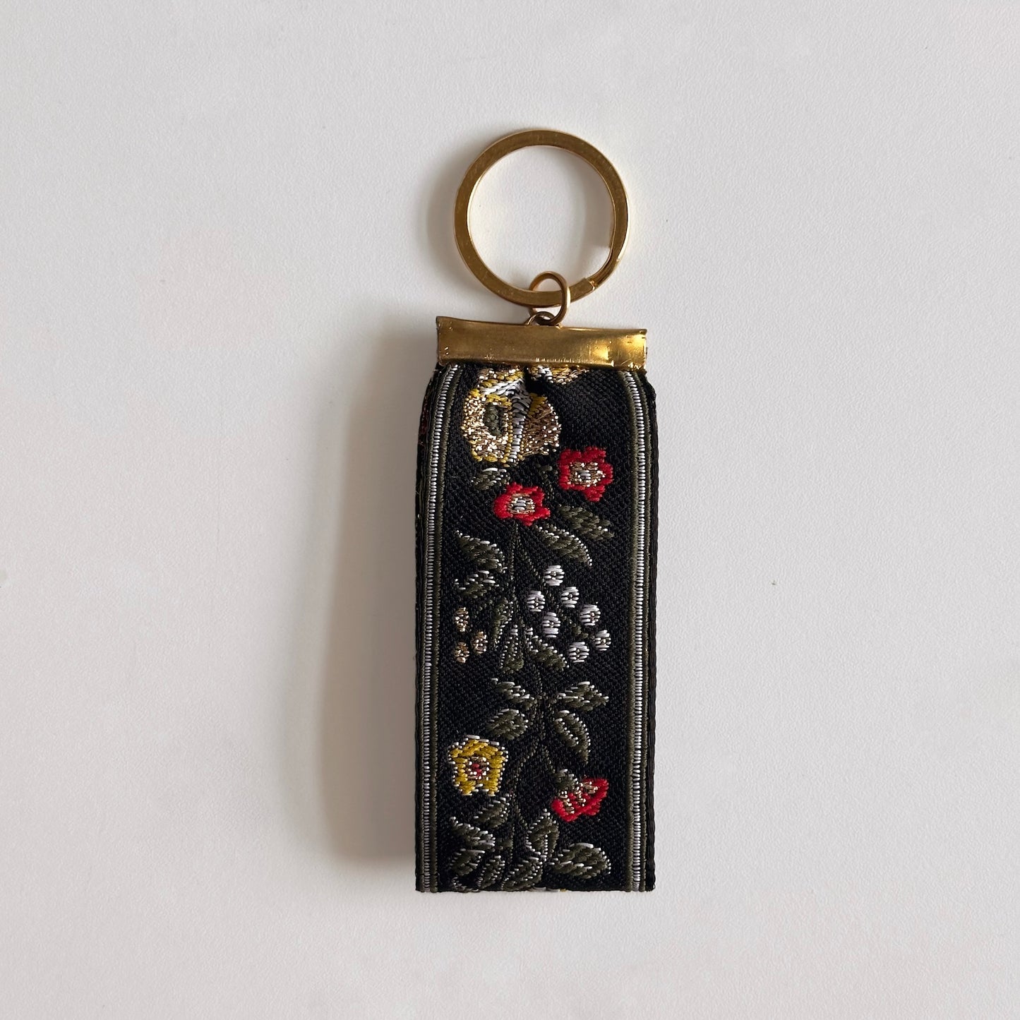 Vintage French Floral Ribbon Bag Charm or Keychain