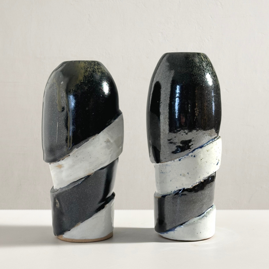 Black & White Handcrafted Vase, Signed