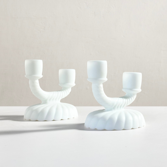 Vintage Frosted Milk Glass Candleholders