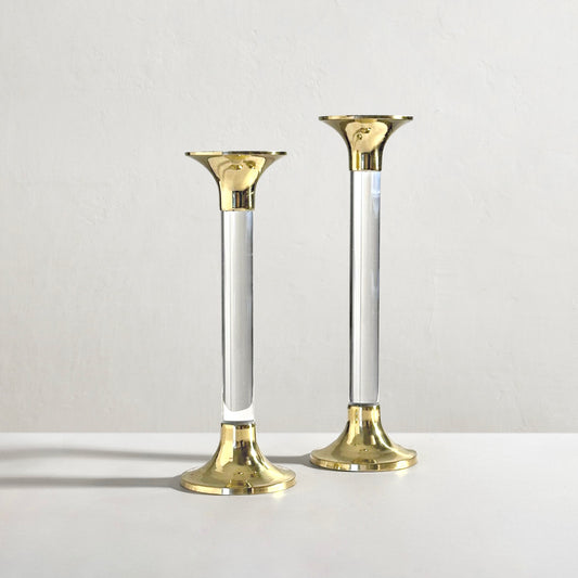 Vintage Brass & Lucite Candleholders, Pair