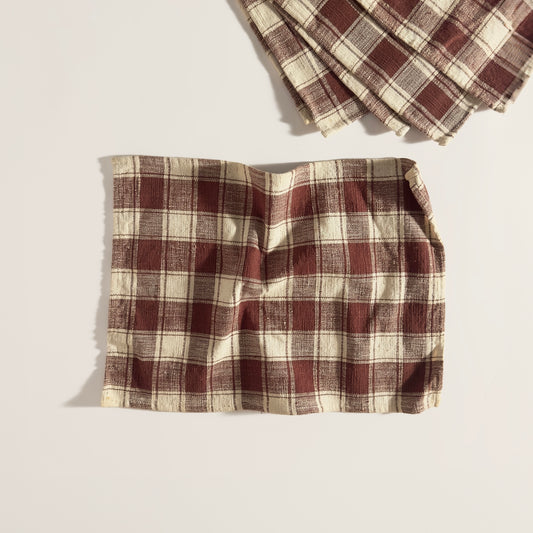 Vintage 100% Cotton Checked Placemats, Set of Six