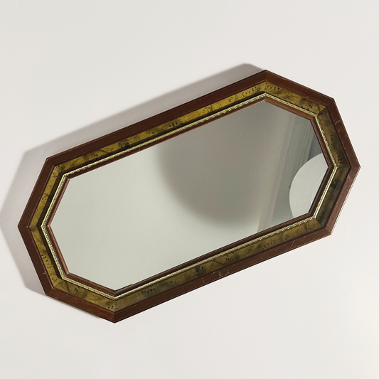 Vintage Octagon Faux Burlwood Mirror