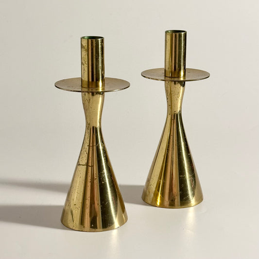 Vintage Brass Candleholders, Pair