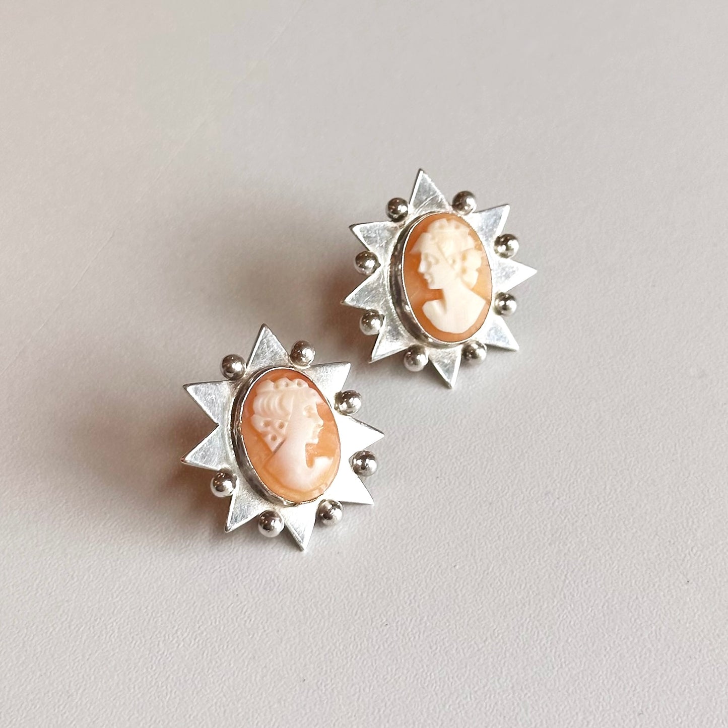 Vintage Sterling Silver Cameo Earrings