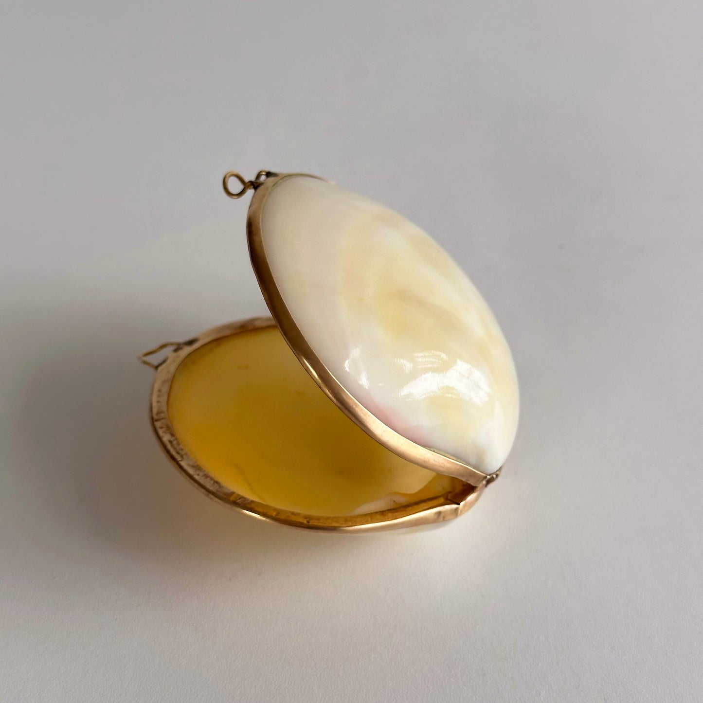 Vintage Shell Pillbox with Brass Edge