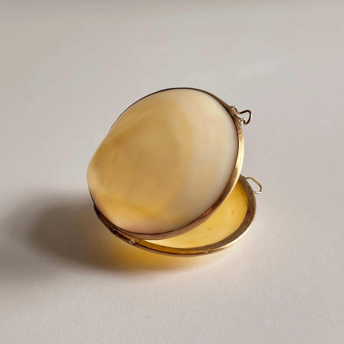 Vintage Shell Pillbox with Brass Edge