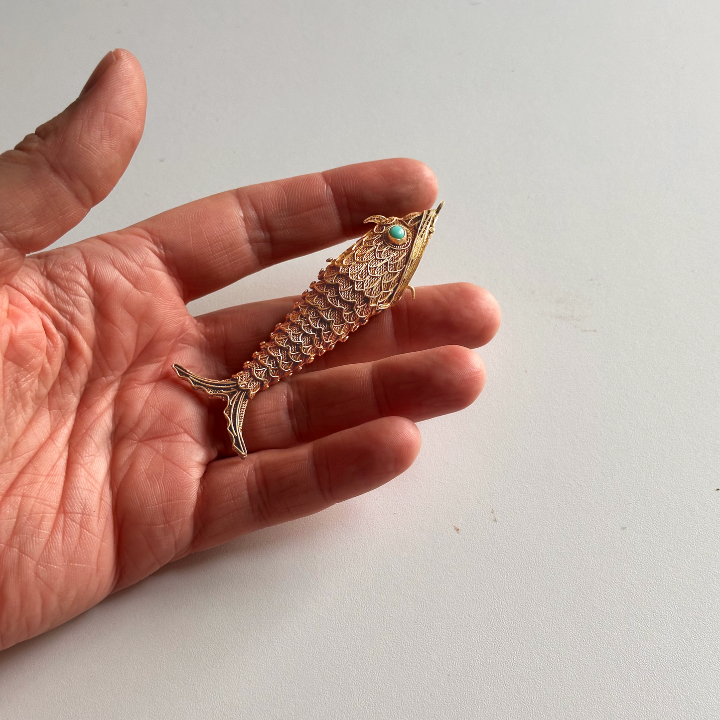 Vintage Gold-Plated Sterling Silver Articulated Fish Pendant Locket