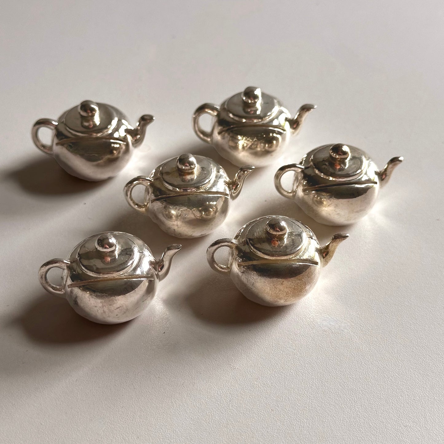 Vintage Silver-Plated Teapot Placecard Holders, S/6