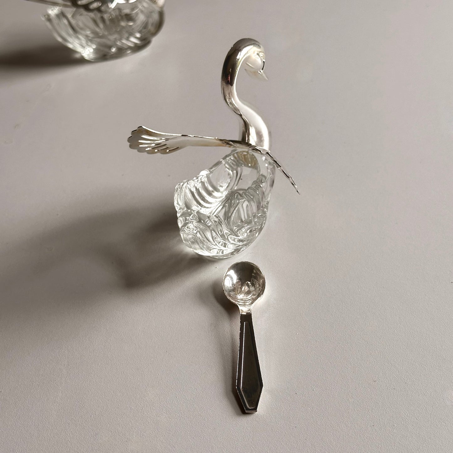 Vintage Silver-Plated Swan Condiment Dish with Spoon