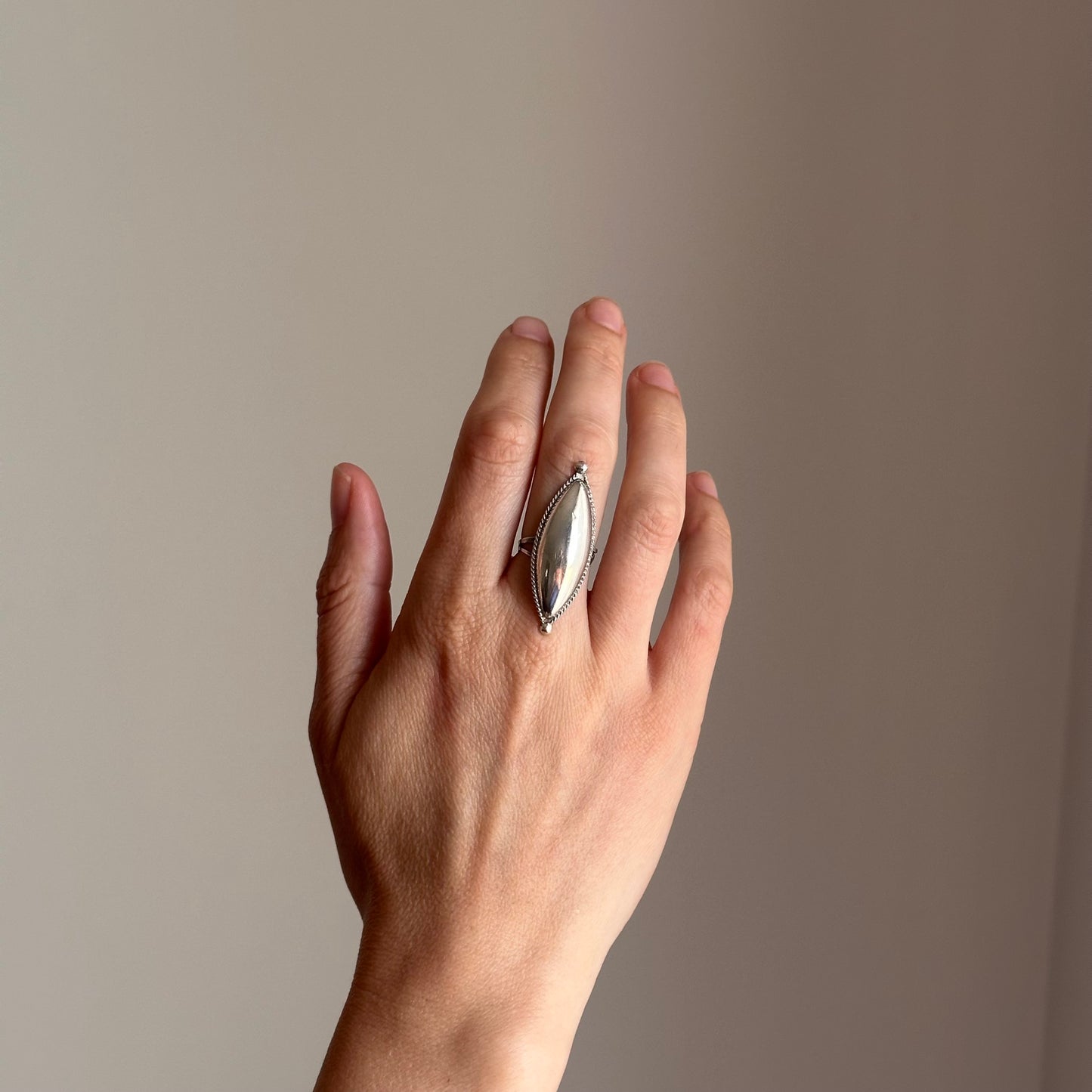 Vintage Sterling Silver Long Ring with Sphere Details