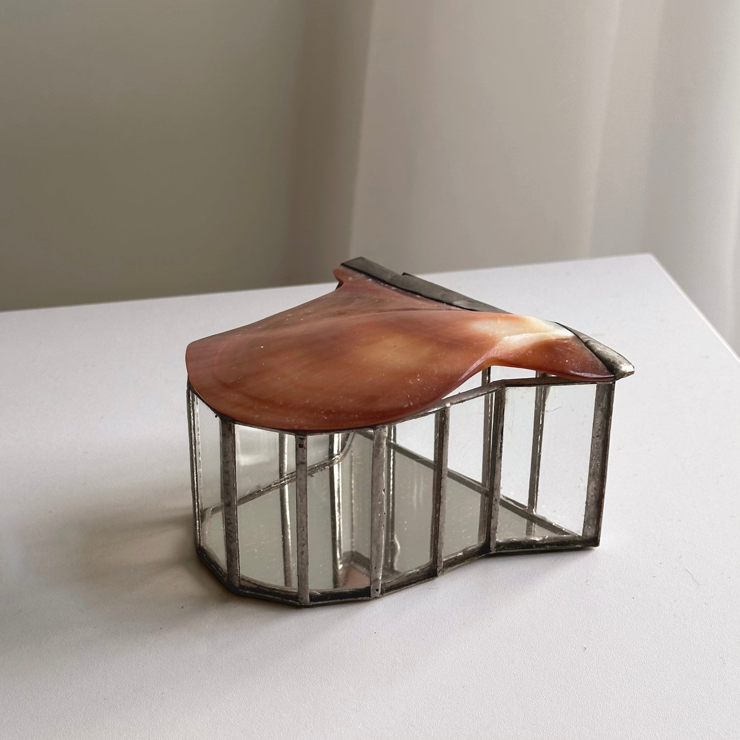 Vintage Handcrafted Glass Box with Hinged Shell Lid