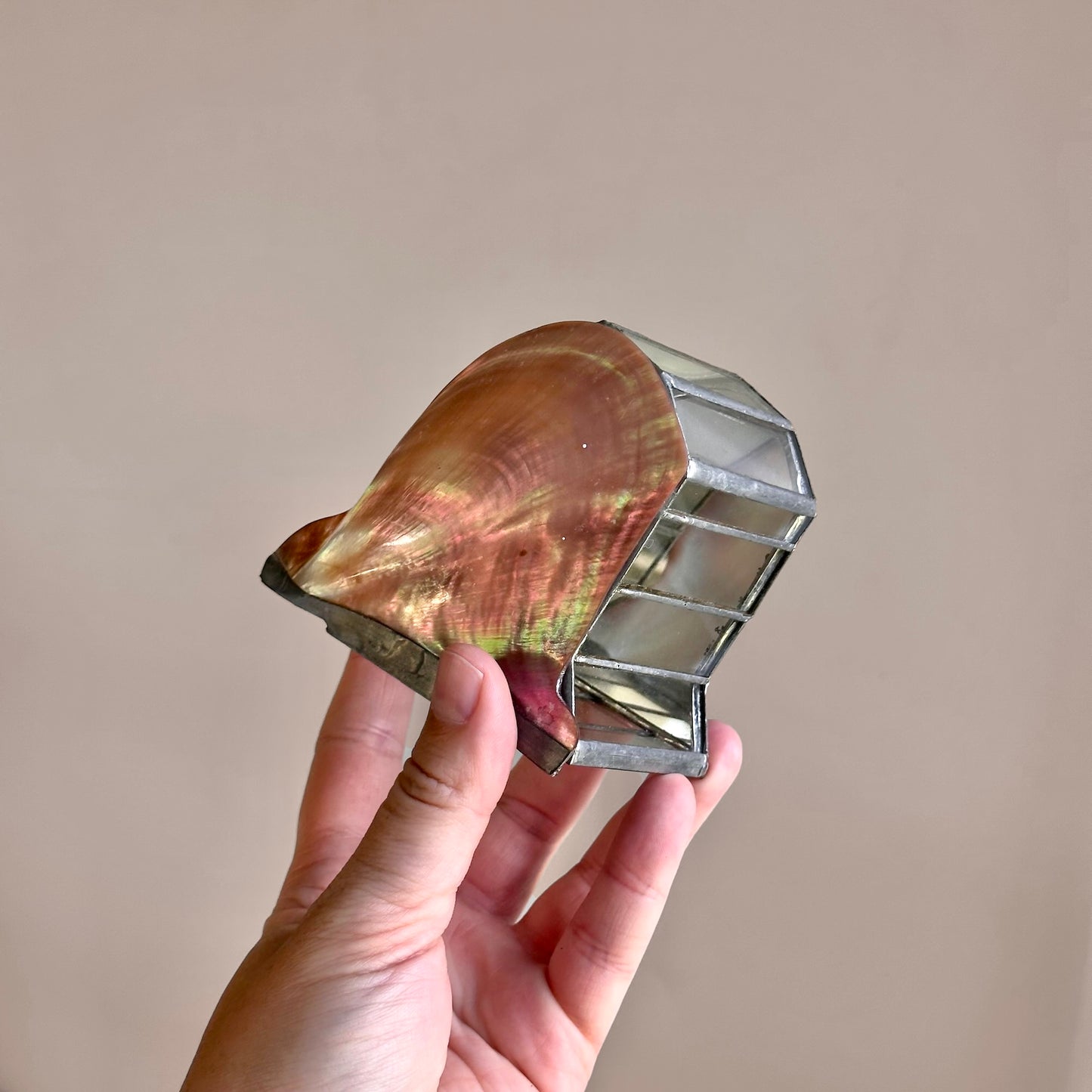 Vintage Handcrafted Glass Box with Hinged Shell Lid