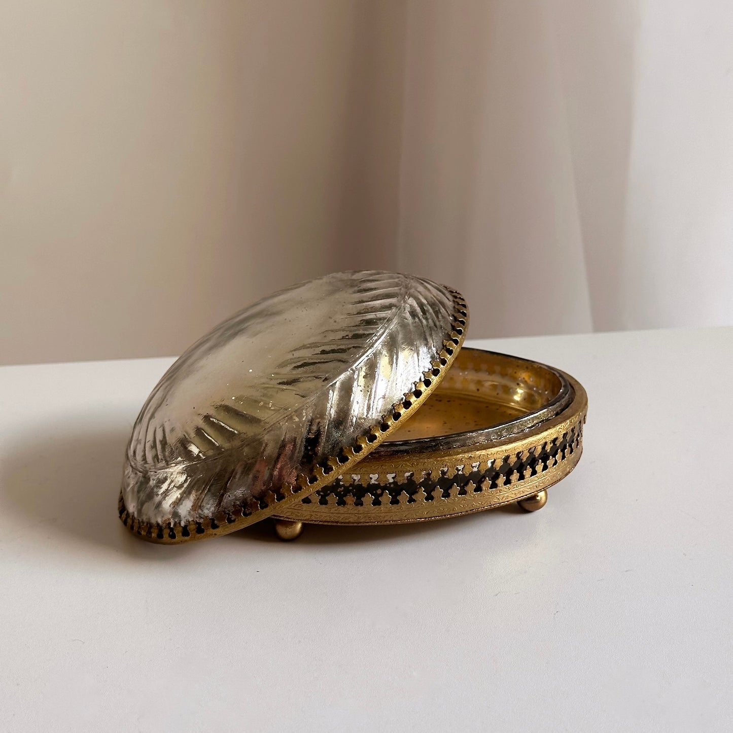 Casket-Style Gold and Silver Glass Box