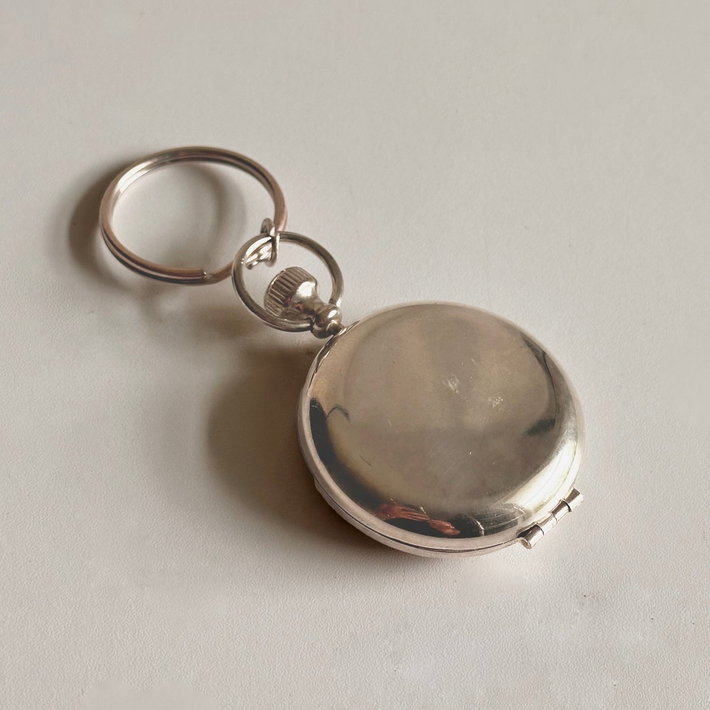Vintage Silver Plate Compact Keychain or Bag Charm