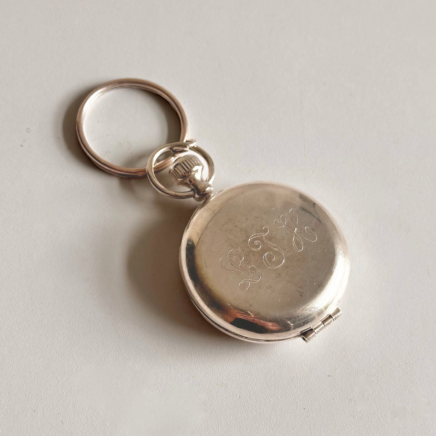 Vintage Silver Plate Compact Keychain or Bag Charm