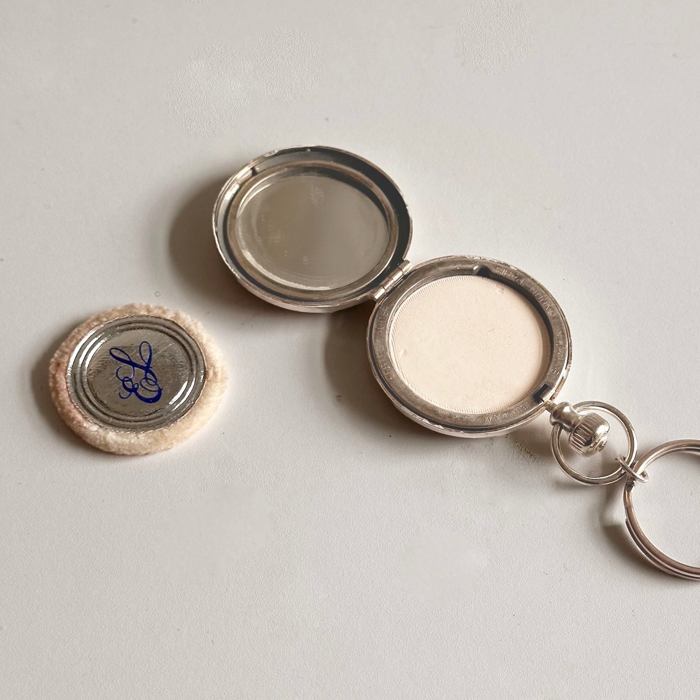 Vintage Silver Plate Compact Keychain or Bag Charm