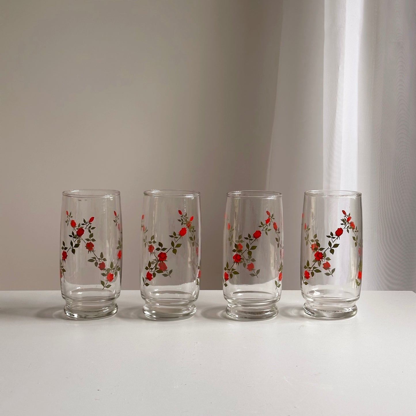 Vintage Climbing Roses Drinking Glasses, S/4