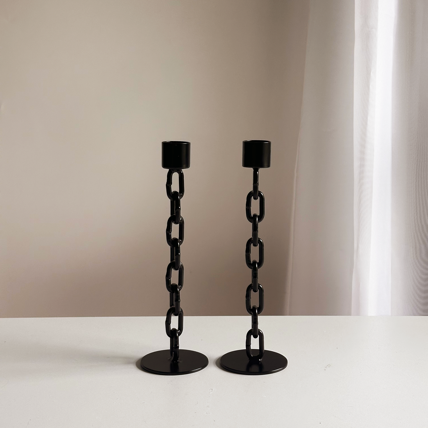 Handcrafted Chain Candleholders, Pair