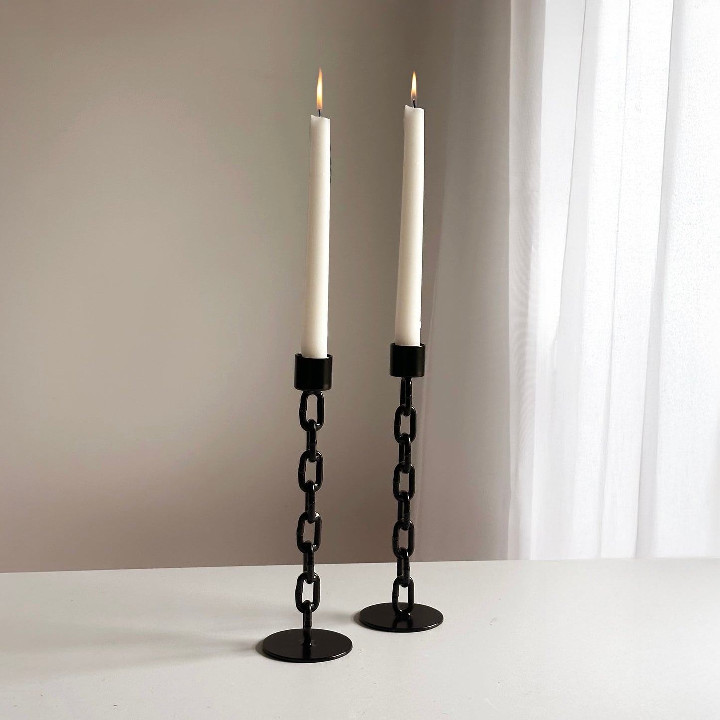 Handcrafted Chain Candleholders, Pair