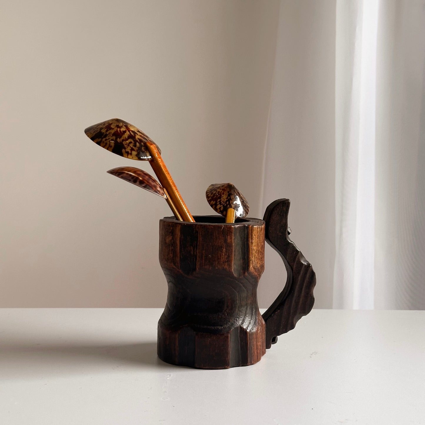 Vintage Handcarved Brutalist-Style Mug, Made in Spain