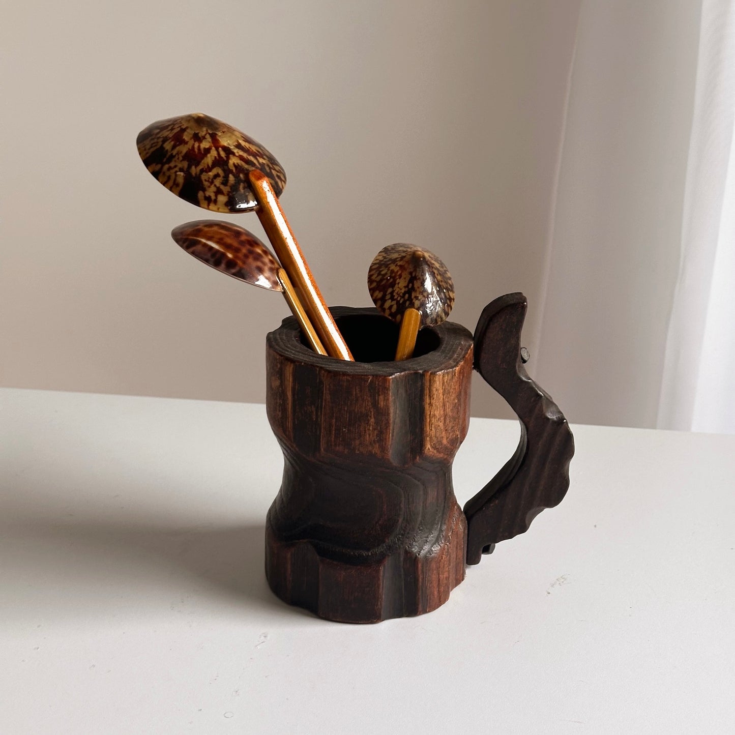 Vintage Handcarved Brutalist-Style Mug, Made in Spain