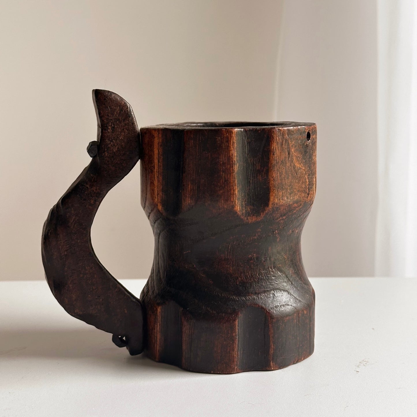 Vintage Handcarved Brutalist-Style Mug, Made in Spain