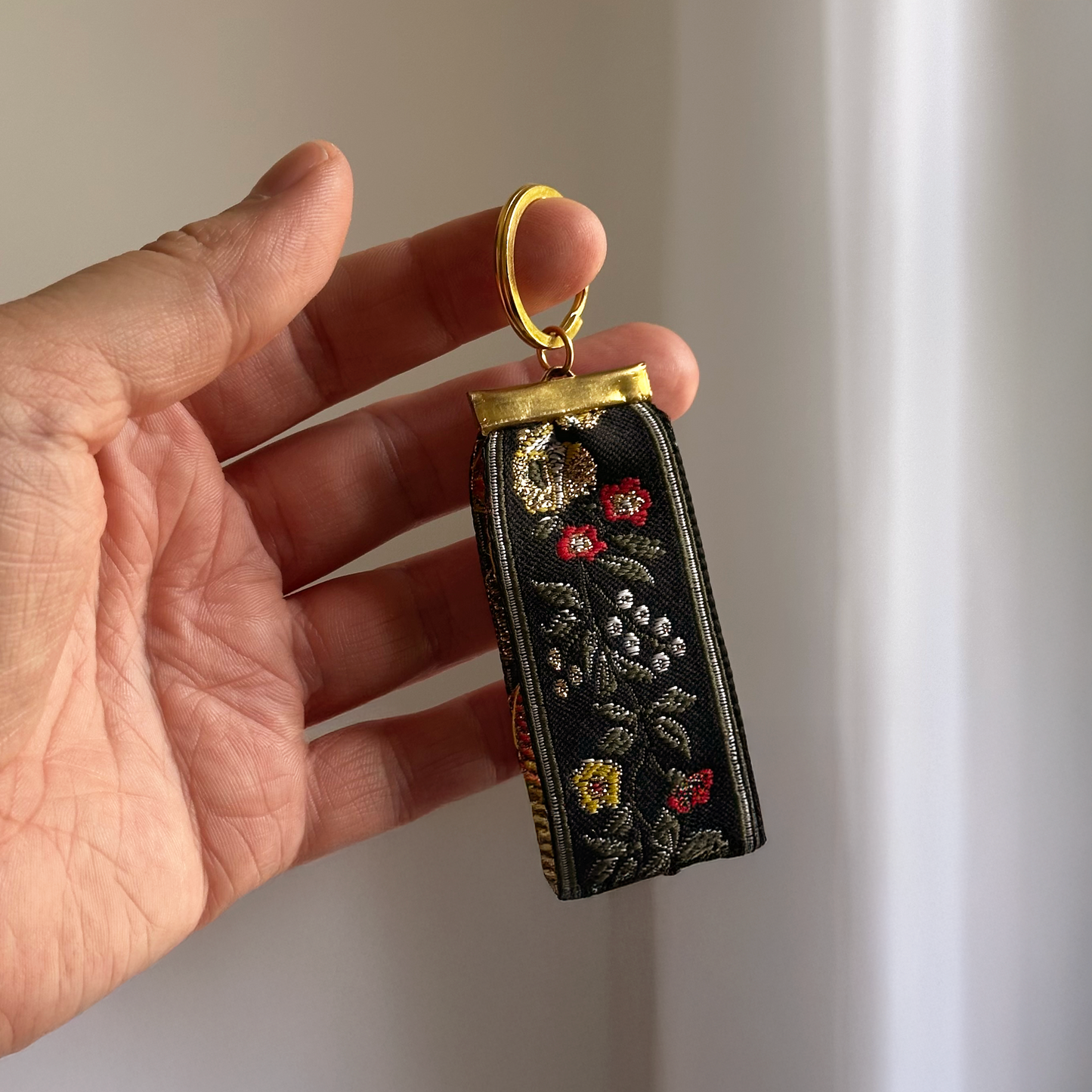 Vintage French Floral Ribbon Bag Charm or Keychain