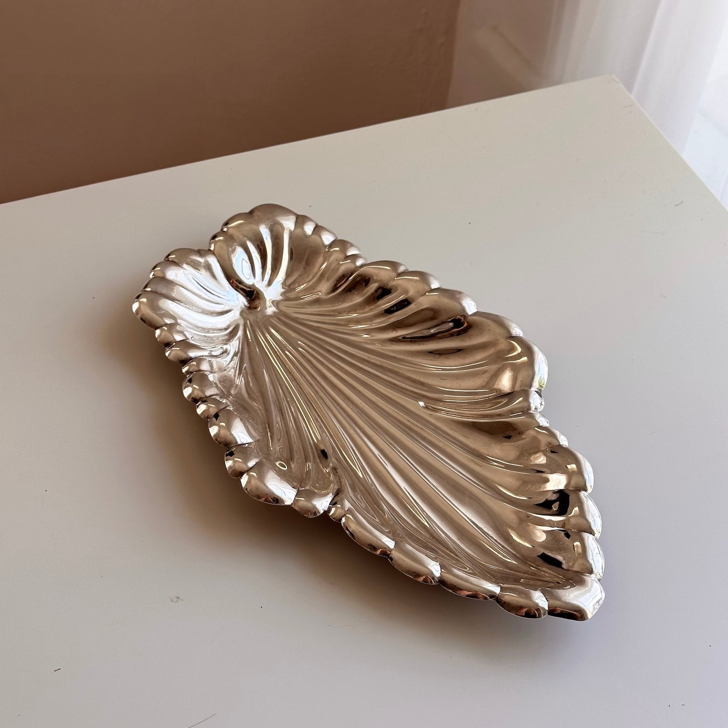 Vintage Silver Flared Shell Long Tray or Catchall