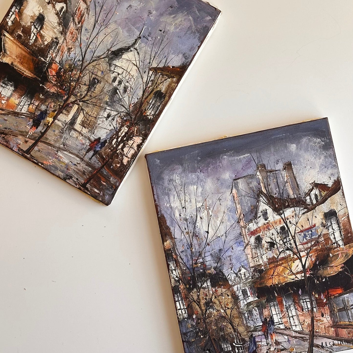 Vintage Original Paintings of Paris Street Scene, Signed