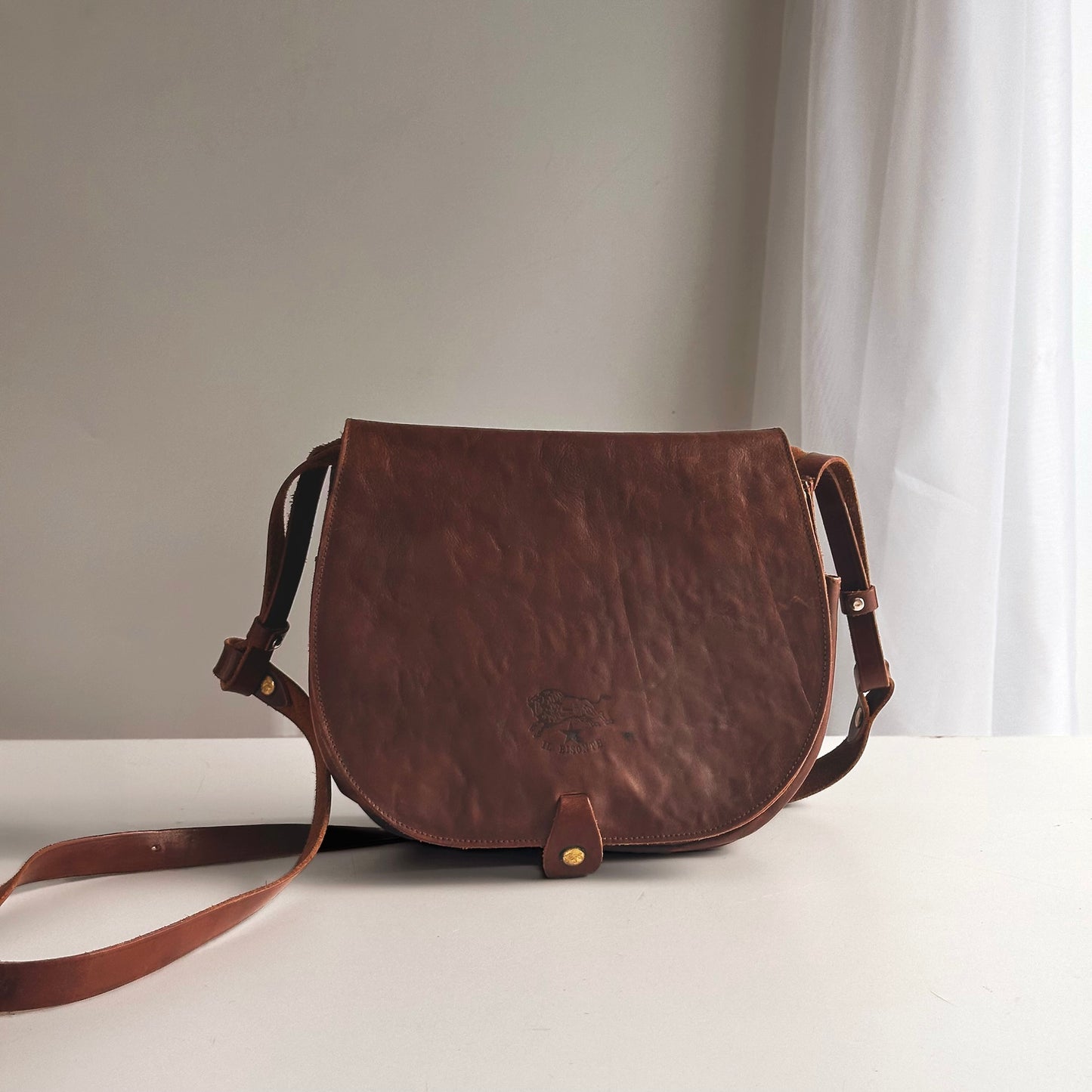 Vintage Leather Il Bisonte Crossbody Bag, Made in Italy