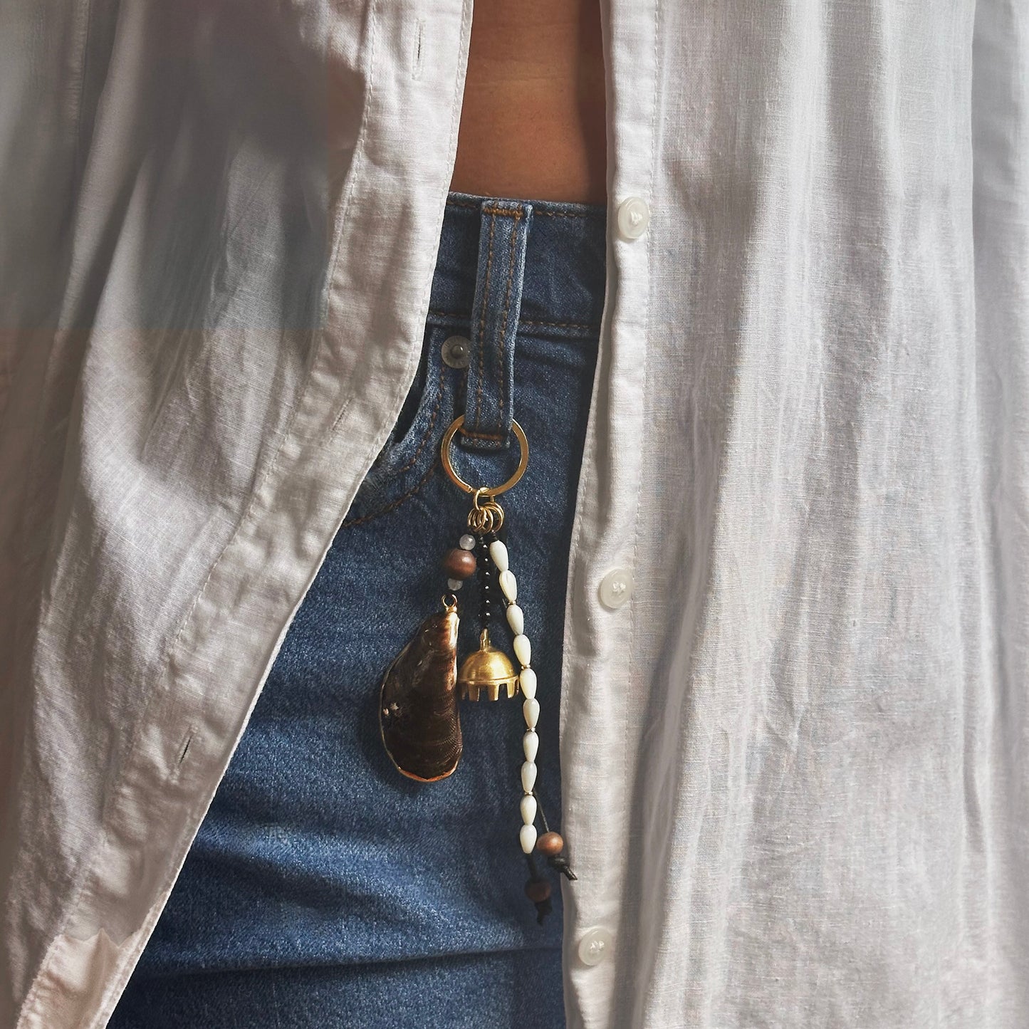 Gold-Dipped Mussel Shell Keychain or Bag Charm
