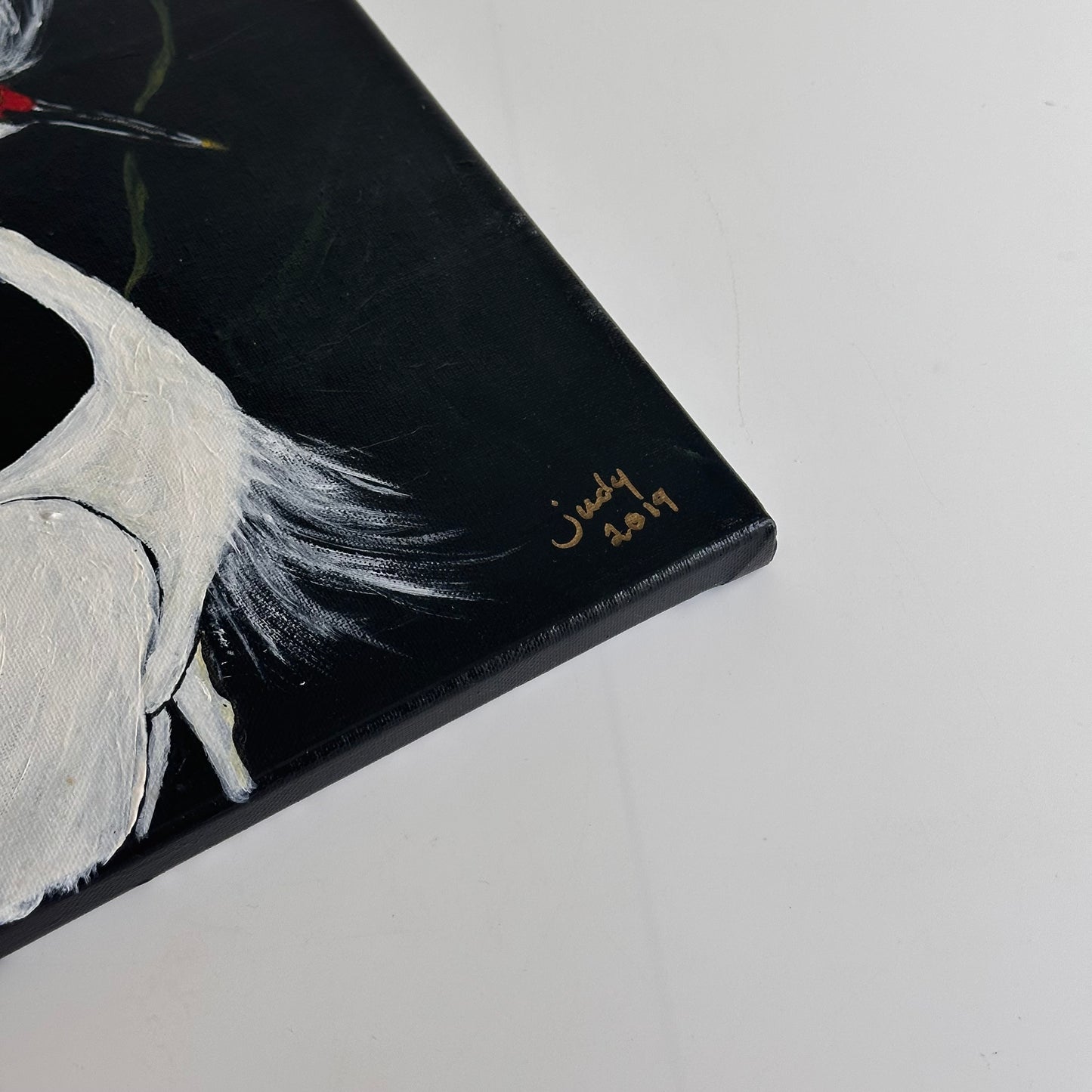 Original Egret Painting on Canvas, Signed