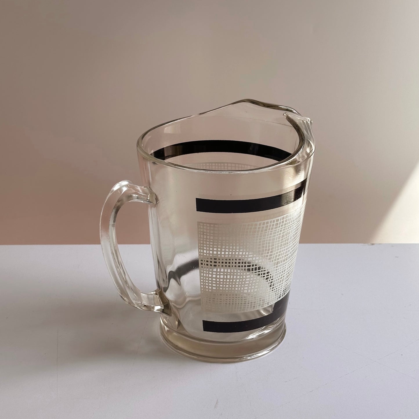 Vintage Black and White Crosshatch Glass Pitcher