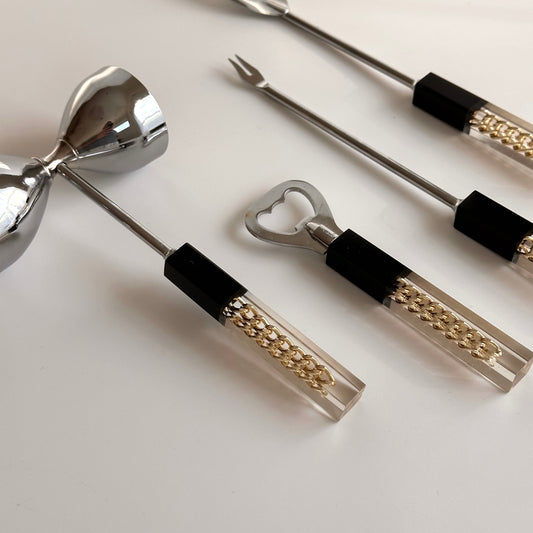 Vintage Gold Chain in Lucite Cocktail Set