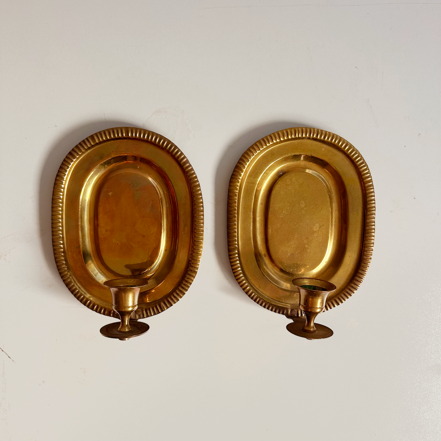 Vintage Brass Oval Candle Sconces