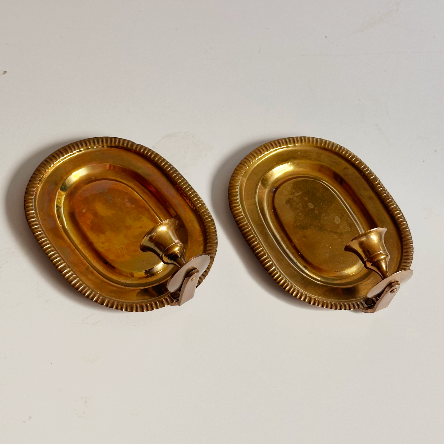 Vintage Brass Oval Candle Sconces