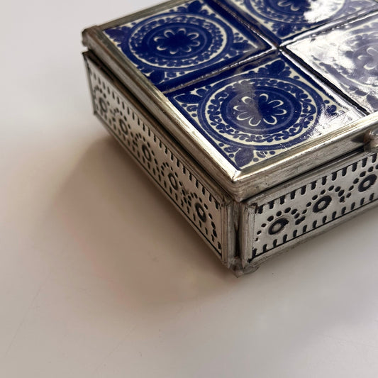 Handcrafted Punched Tin and Tile Stash Box, Made in Mexico