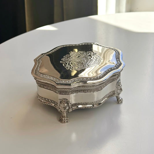 Vintage Silverplated Jewelry Box with Lion Head Legs