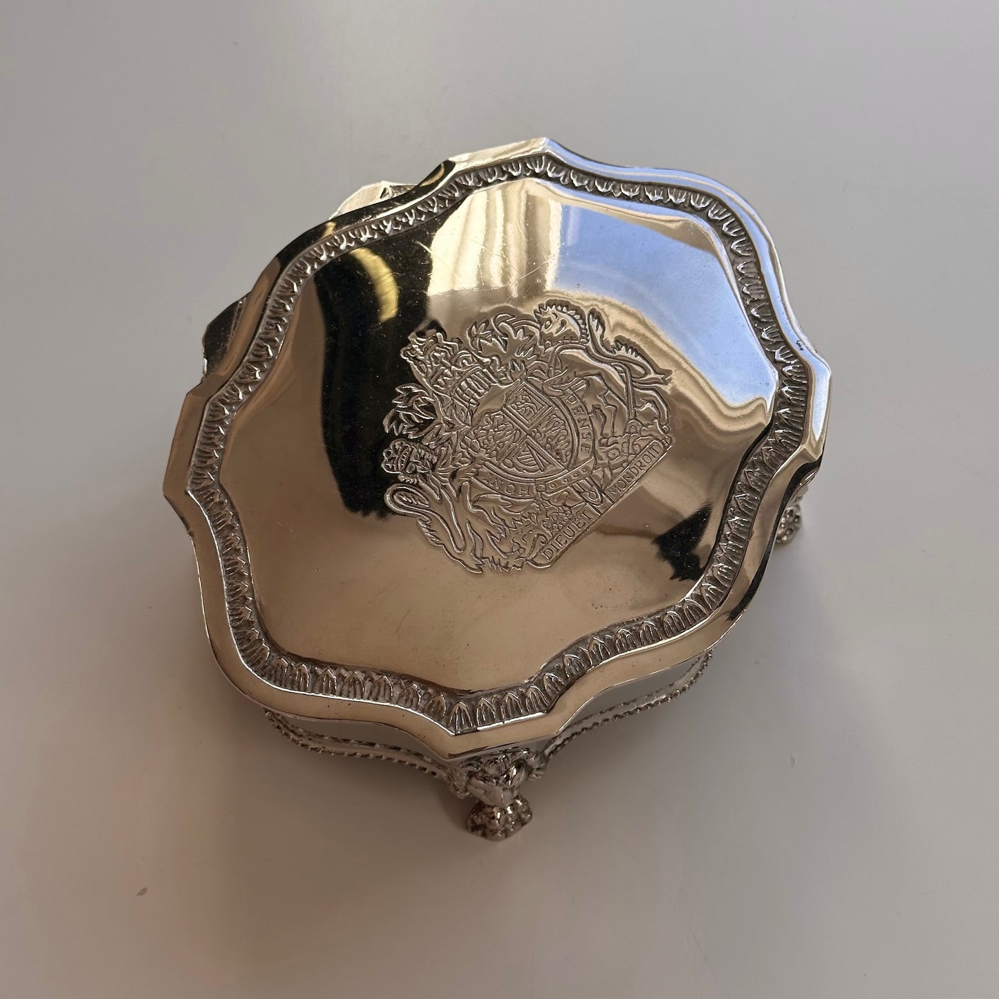 Vintage Silverplated Jewelry Box with Lion Head Legs