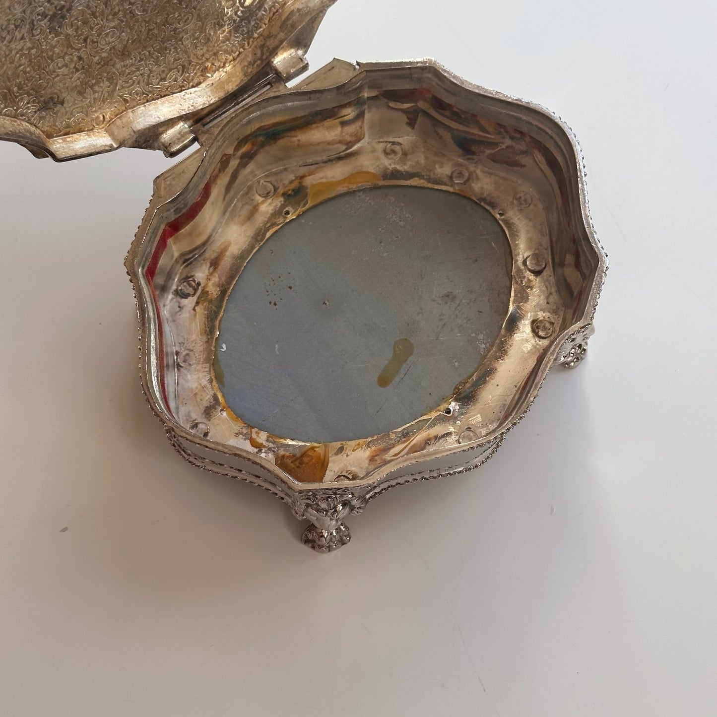 Vintage Silverplated Jewelry Box with Lion Head Legs