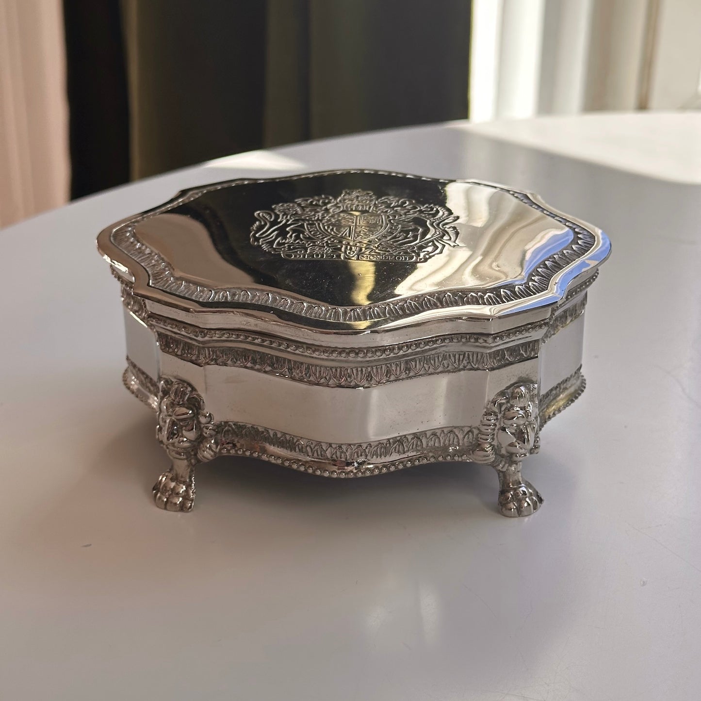 Vintage Silverplated Jewelry Box with Lion Head Legs