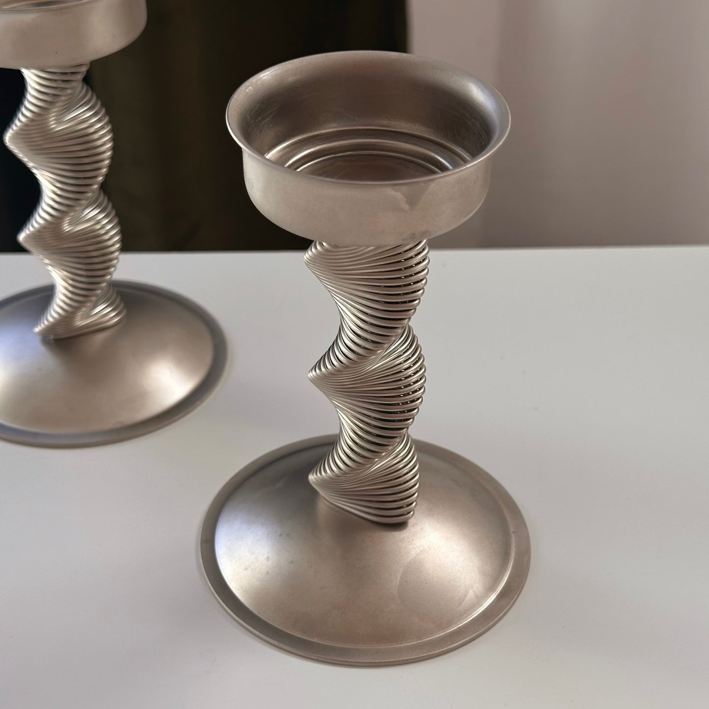 Silver Tone Swirl Candleholders, Pair