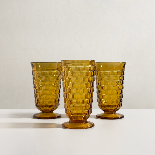 Vintage Amber Glass Tray & Goblet Set