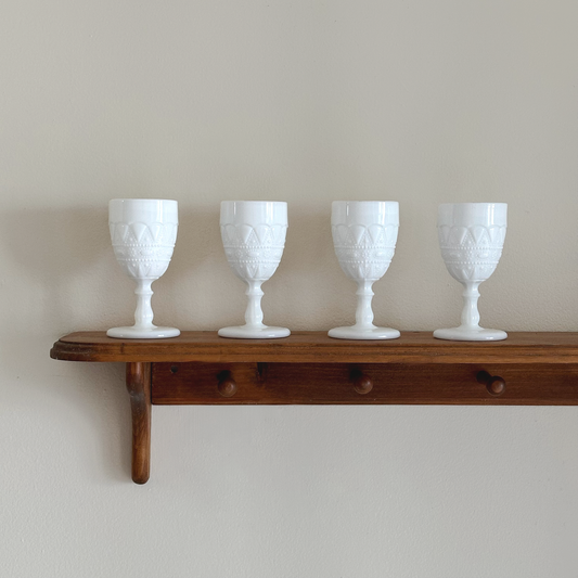 Vintage Ornate Milk Glass Goblets, Set of Four