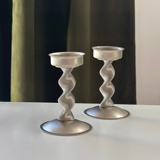 Silver Tone Swirl Candleholders, Pair