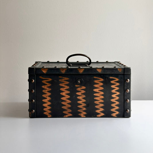 Antique Japanned Strongbox with Copper Details