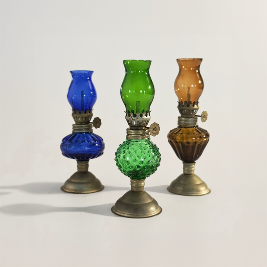 Vintage Petite Oil Lamps, Set of Three