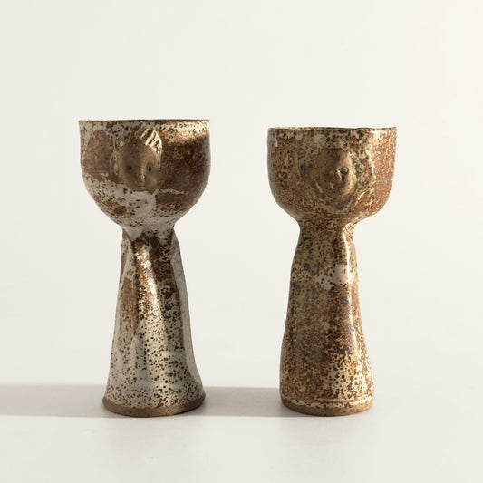 Handcrafted Goblets with Sculpted Faces, Pair