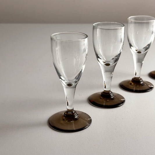 Vintage Smokey Glass Shot Glasses, S/4